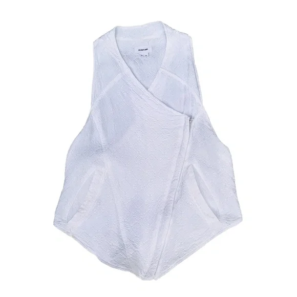 Helmut Lang White Jacquard Zipper Vest Shirt